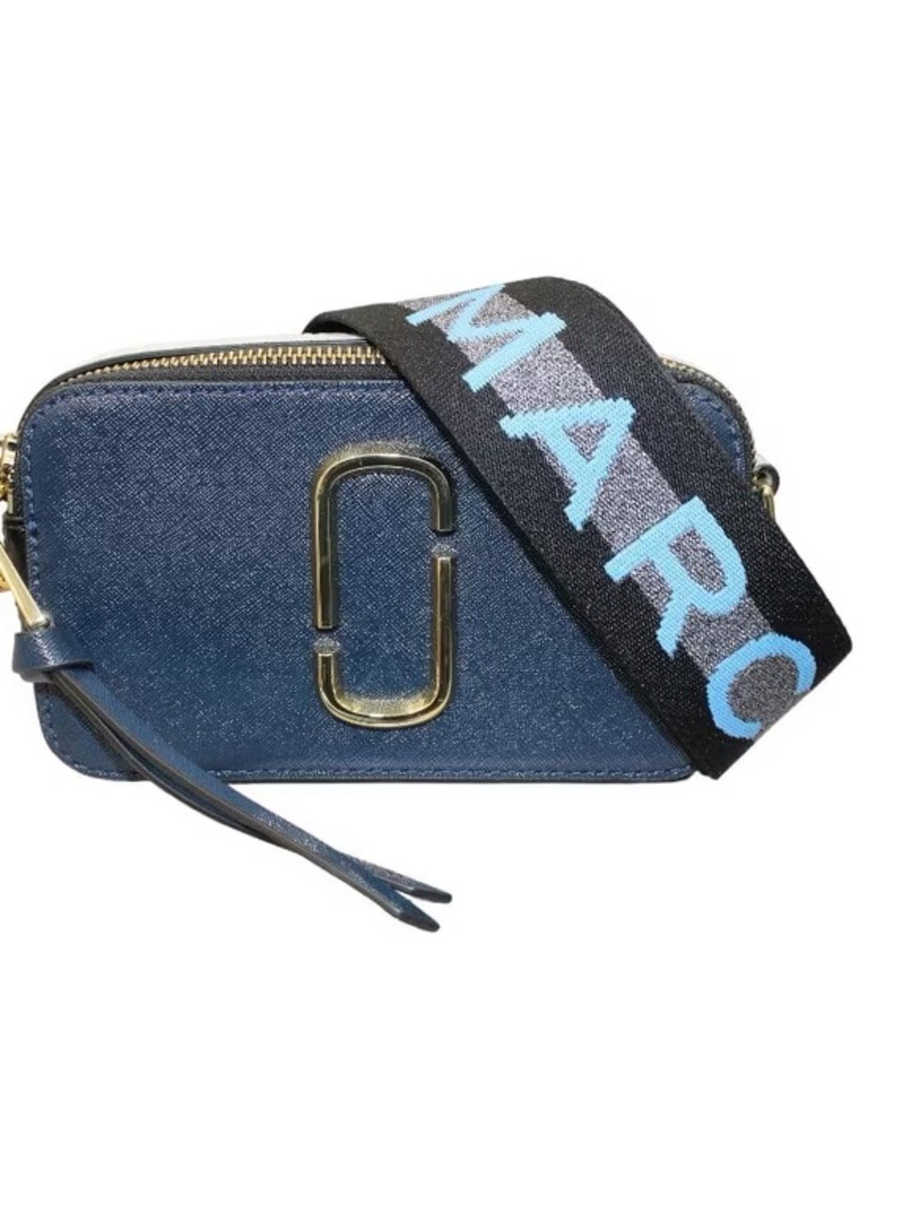 Marc Jacobs Blue Camera Crossbody with Black Logo Strap